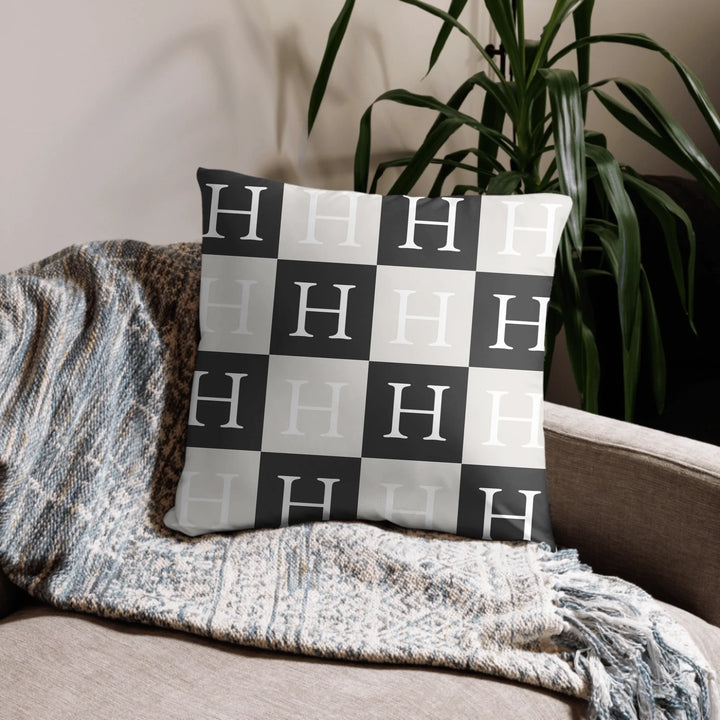 Custom repeating name pillow in black text on beige background — personalized home décor accent with adjustable text color and style-ARTFULANE