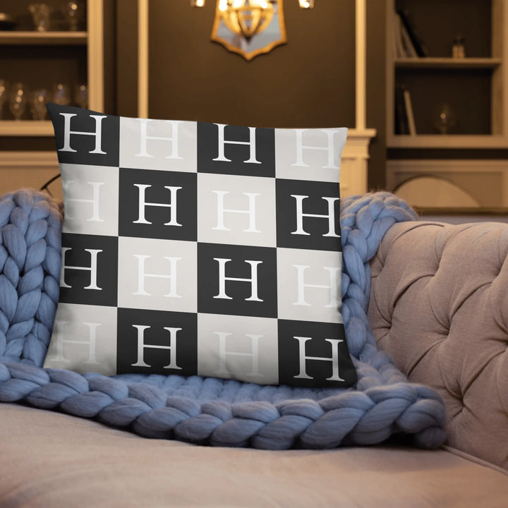 Custom repeating name pillow in black text on beige background — personalized home décor accent with adjustable text color and style-ARTFULANE