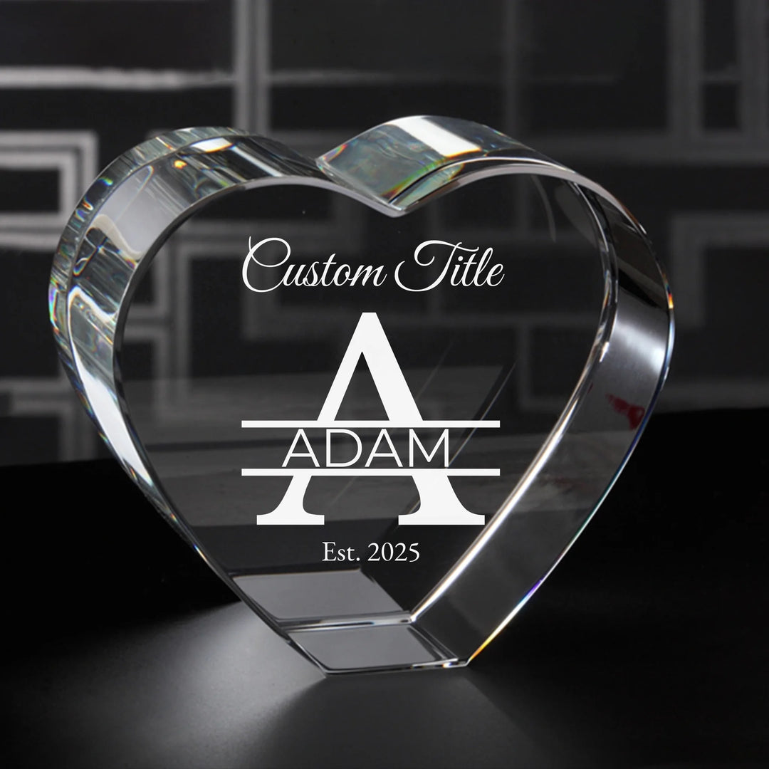 Custom Engraved Monogram Crystal - Square, Rectangle, Heart
