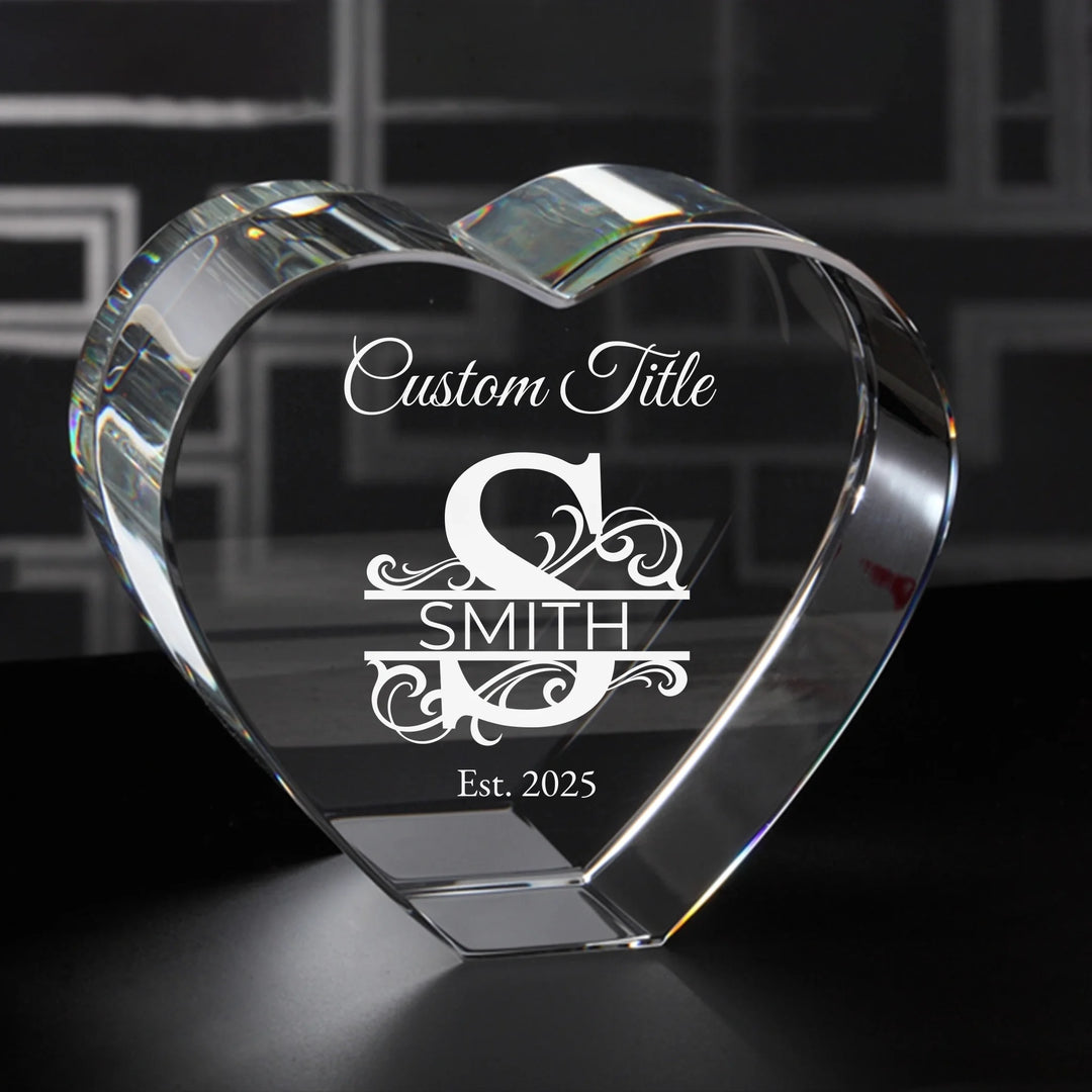 Custom Engraved Elegant Monogram Crystal - Square, Rectangle, Heart