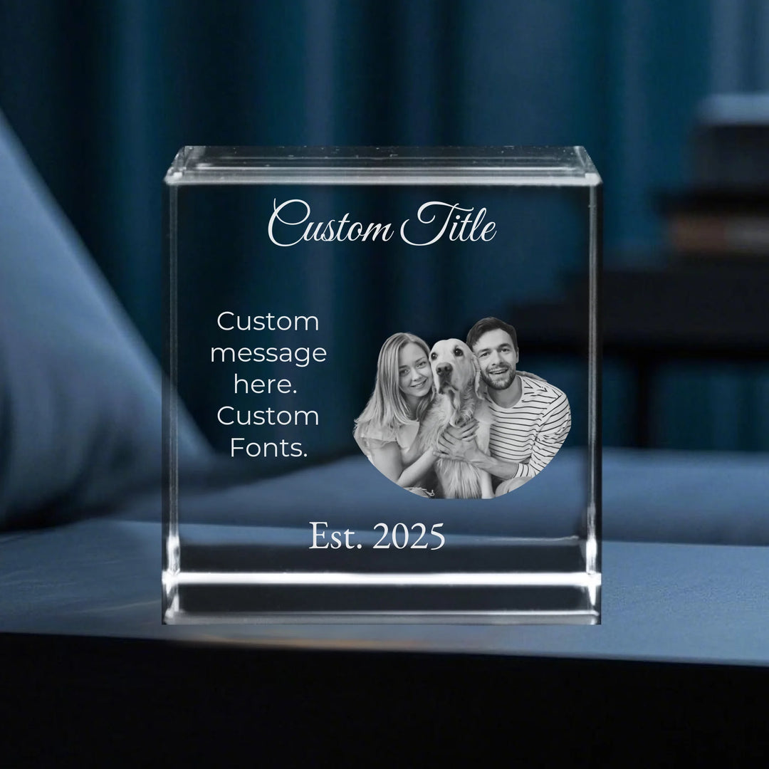 Custom Engraved Photo and Message Crystal - Square, Rectangle, Heart