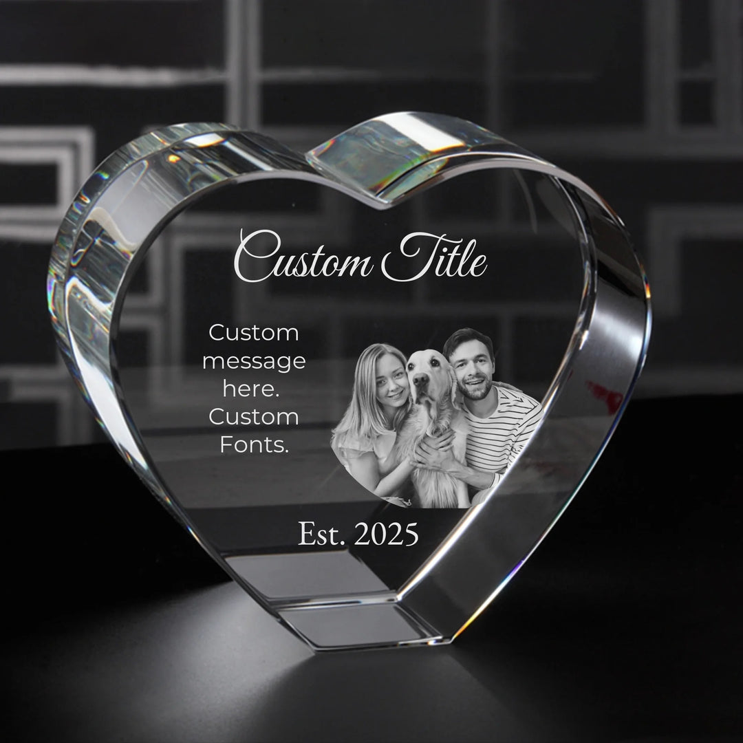 Custom Engraved Photo and Message Crystal - Square, Rectangle, Heart