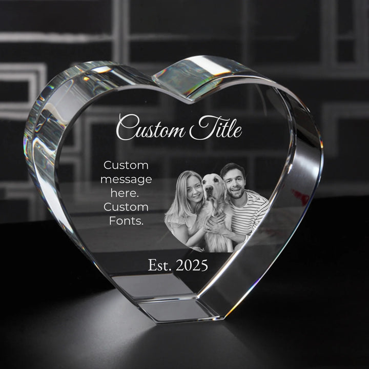 Custom Engraved Photo and Message Crystal - Square, Rectangle, Heart