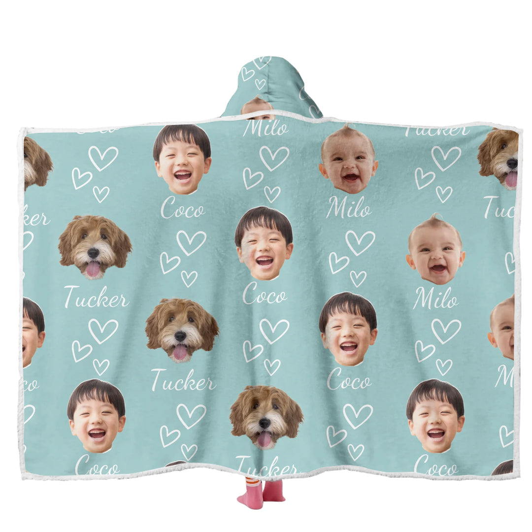 Custom Photo Faces Wearable Hooded Blanket