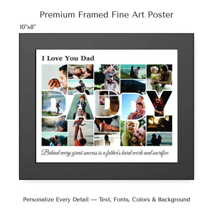 Custom Photo Daddy Wall Art with photo collage and DADDY block letters filled with family photos, personalized father’s wall décor-10x8 framed poster-ARTFULANE
