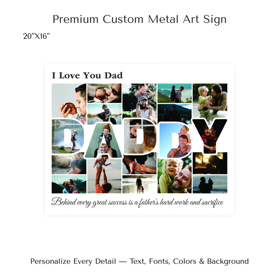 Custom Photo Daddy Wall Art with photo collage and DADDY block letters filled with family photos, personalized father’s wall décor-20x16 metal art sign-ARTFULANE
