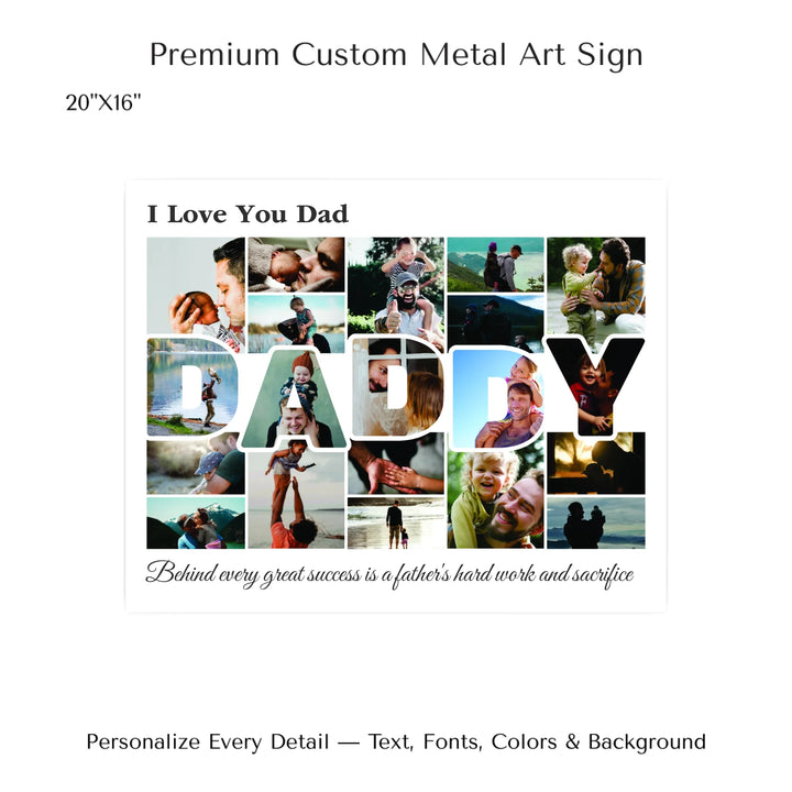 Custom Photo Daddy Wall Art with photo collage and DADDY block letters filled with family photos, personalized father’s wall décor-20x16 metal art sign-ARTFULANE