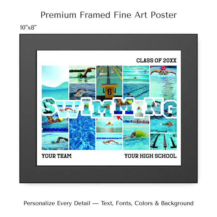 Custom photo swimming wall art with collage photos above and below SWIMMING, personalized sports wall decor-10x8 framed poster-ARTFULANE