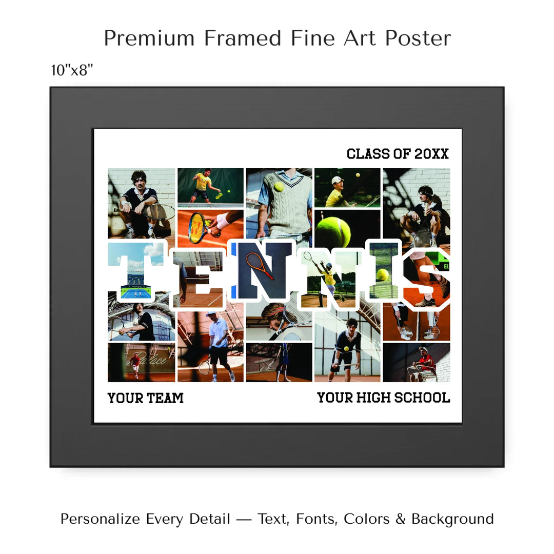 Custom photo tennis wall art with collage photos above and below TENNIS, personalized sports wall decor-10x8 framed poster-ARTFULANE