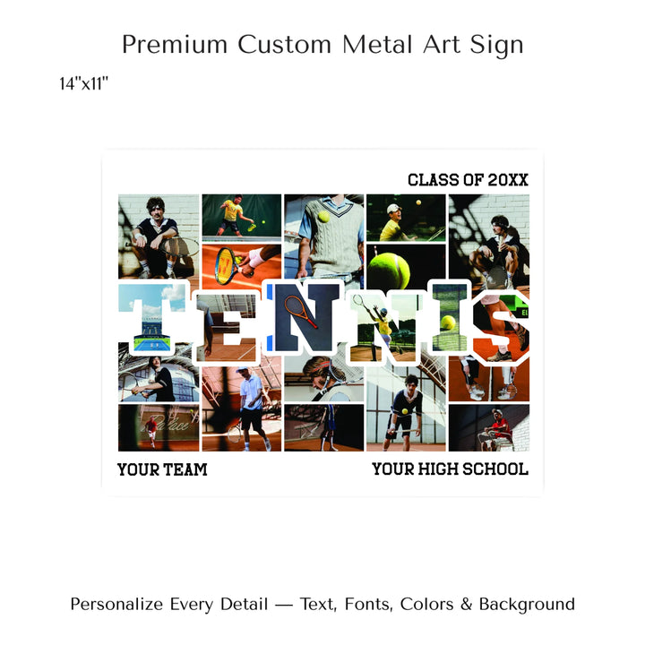 Custom photo tennis wall art with collage photos above and below TENNIS, personalized sports wall decor-14x11 metal art sign-ARTFULANE