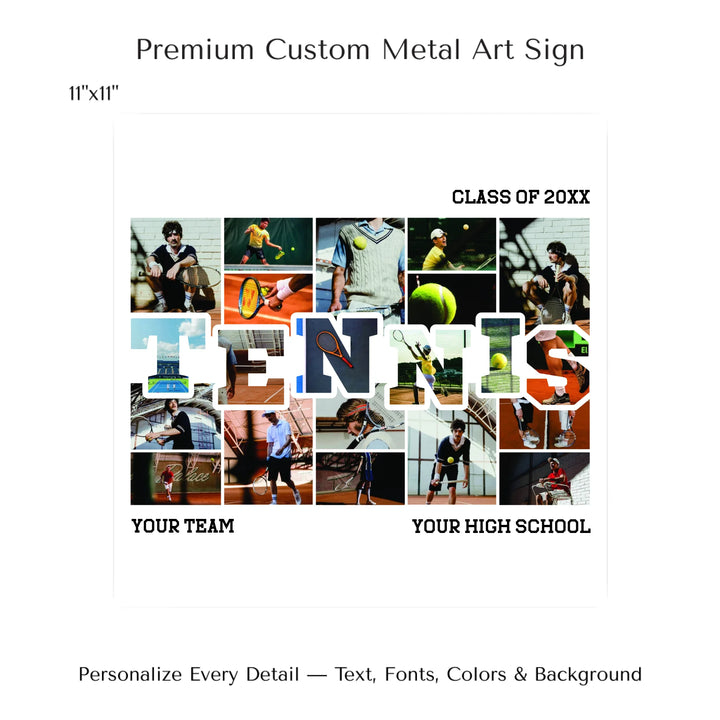 Custom photo tennis wall art with collage photos above and below TENNIS, personalized sports wall decor-11x11 metal art sign-ARTFULANE