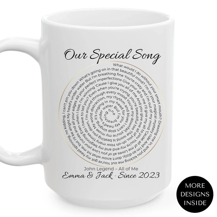 Custom mug with spiral song lyrics and personalized text — unique gift for music lovers, weddings, or special occasions - ARTFULANE