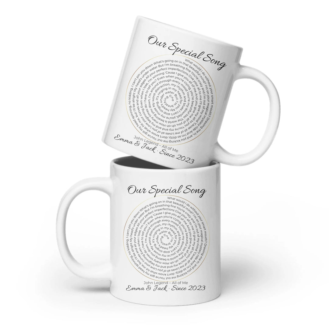 Custom mug with spiral song lyrics and personalized text — unique gift for music lovers, weddings, or special occasions -ARTFULANE