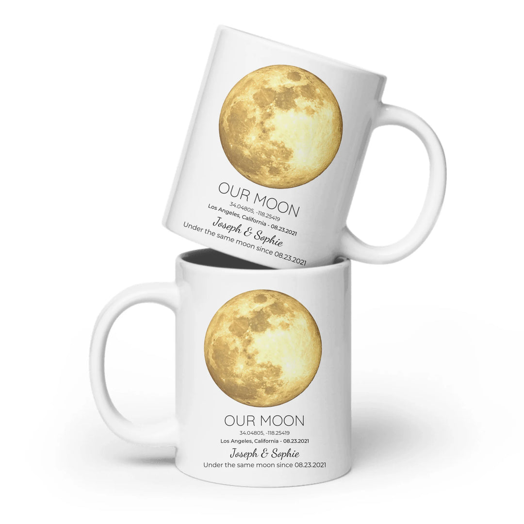 Personalized moon phase mug with custom date, coordinates, and names, perfect gift for couples, friends, and special milestones -ARTFULANE