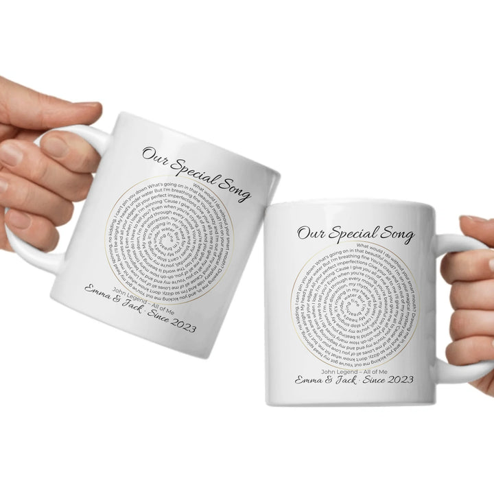 Custom mug with spiral song lyrics and personalized text — unique gift for music lovers, weddings, or special occasions -ARTFULANE