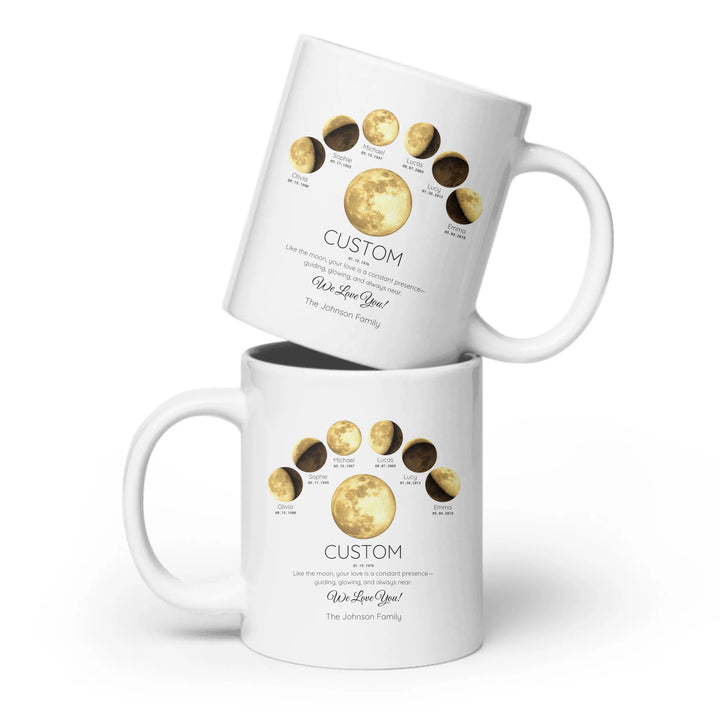 Personalized moon phase mug with 1–6 custom names and dates – sentimental family gift -ARTFULANE