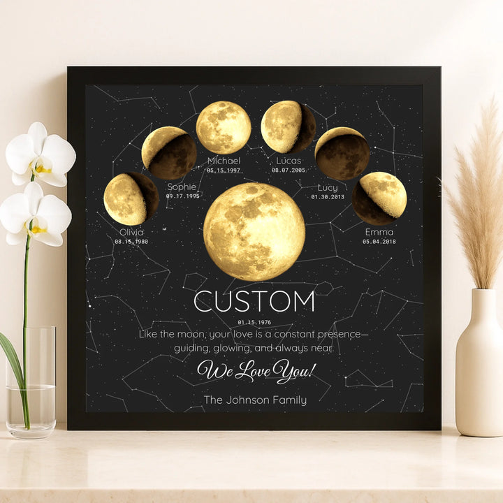 Custom Golden Moon Phase Parent Child Wall Art - framed canvas on shelf-ARTFULANE