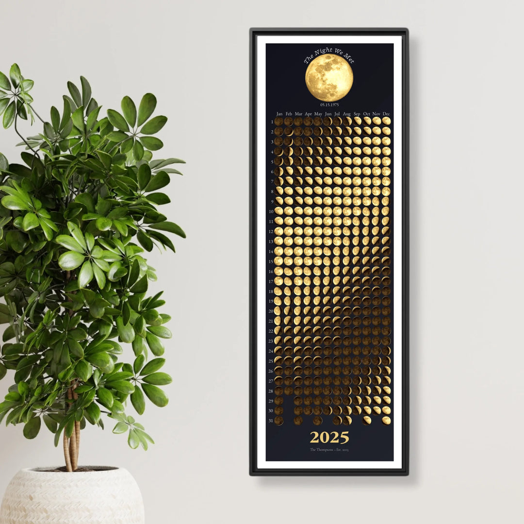 Custom Gold Moon Phase Calendar Wall Art -framed canvas on wall-ARTFULANE