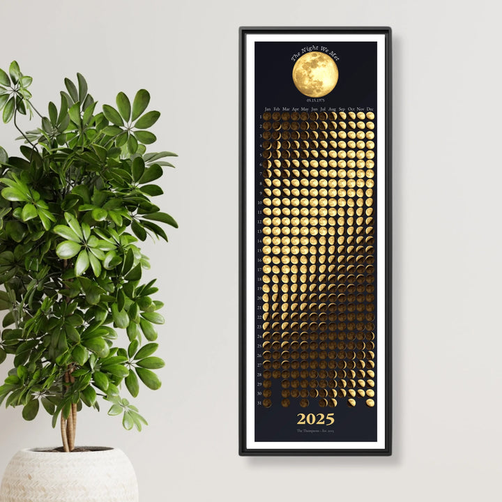 Custom Gold Moon Phase Calendar Wall Art -framed canvas on wall-ARTFULANE