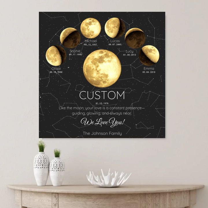Custom Golden Moon Phase Parent Child Wall Art - unframed canvas on wall-ARTFULANE