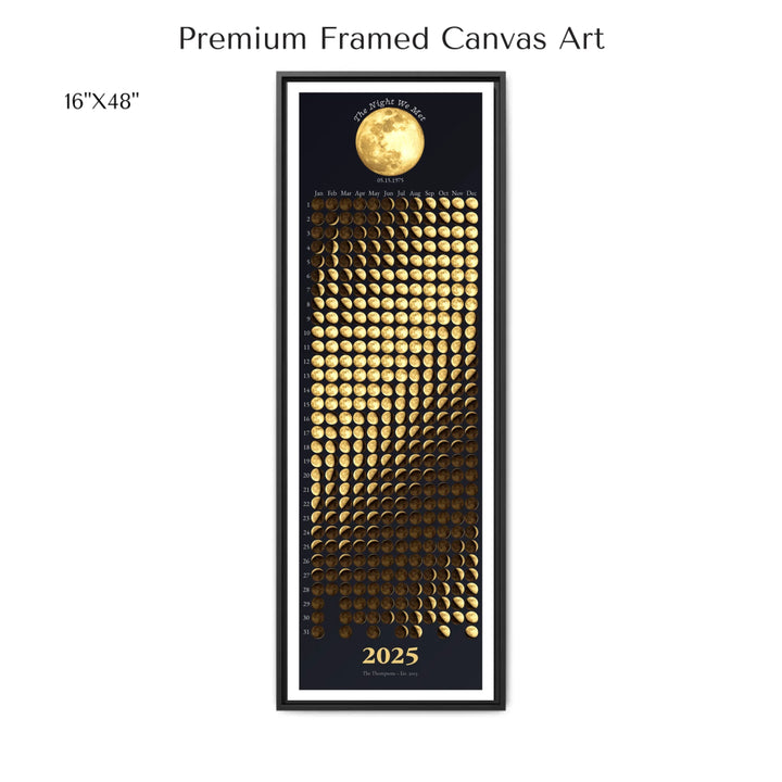 Custom Gold Moon Phase Calendar Wall Art -16x48 framed canvas-ARTFULANE