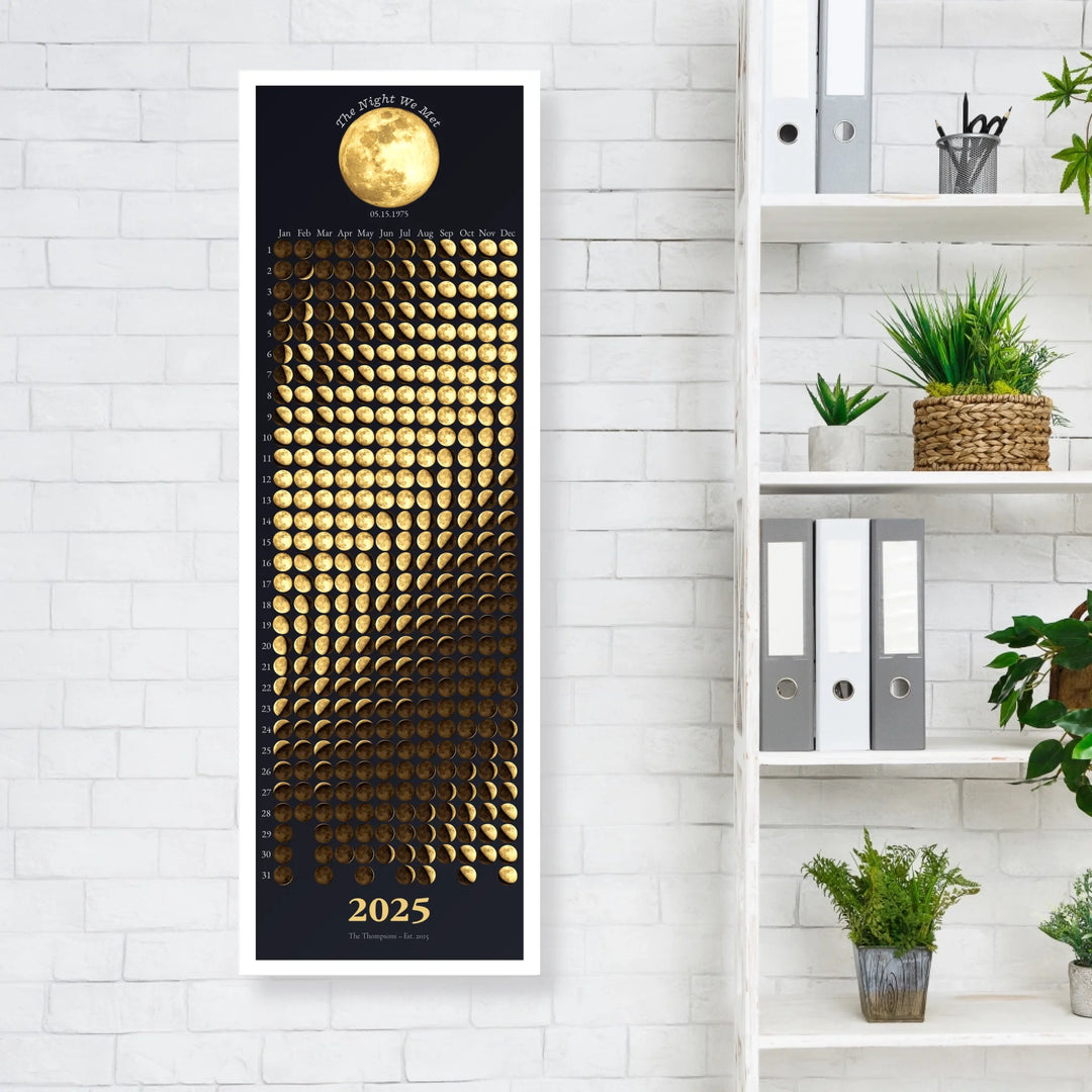 Custom Gold Moon Phase Calendar Wall Art -unframed stretched canvas on wall-ARTFULANE