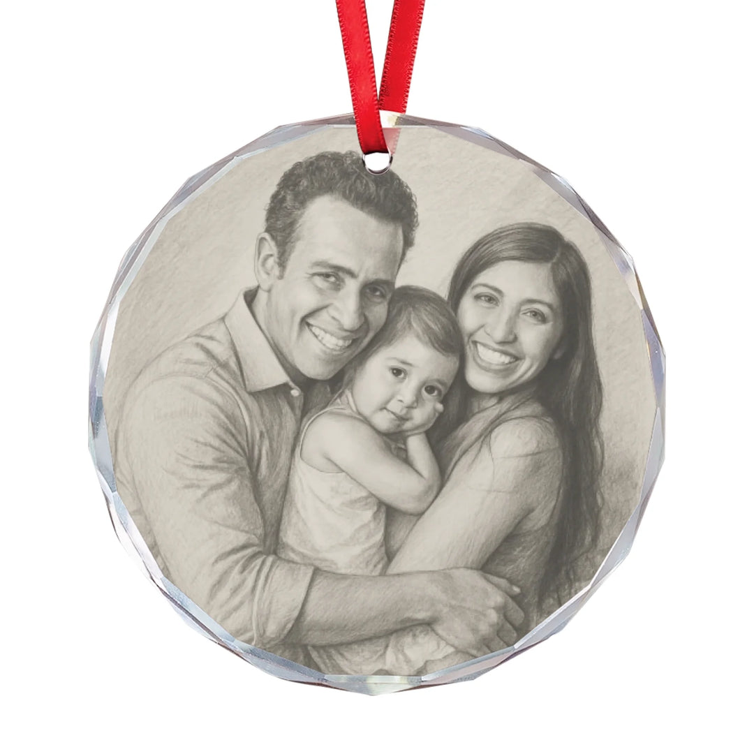 Custom Pencil Sketch Portrait Ornament - Ceramic, Glass, Pewter - Circle or Heart - ART-ORN883.12