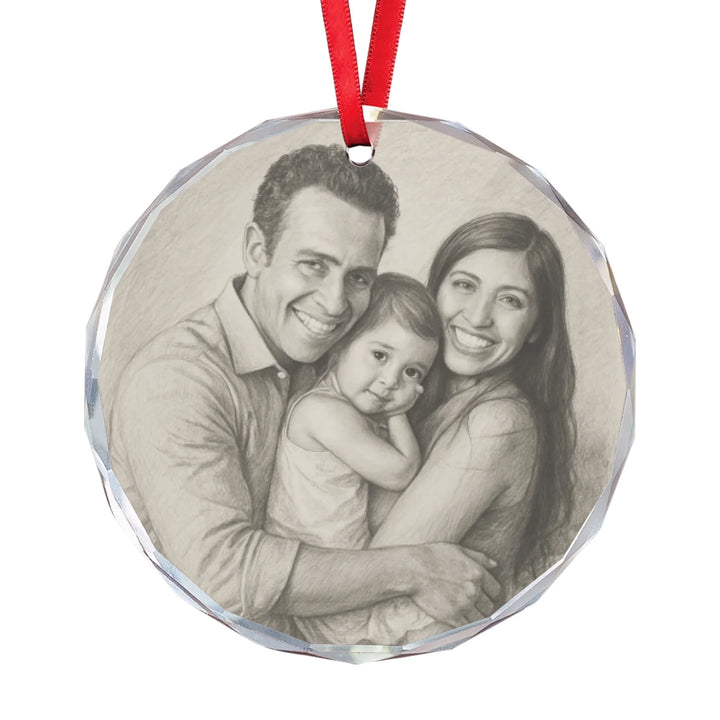 Custom Pencil Sketch Portrait Ornament - Ceramic, Glass, Pewter - Circle or Heart - ART-ORN883.12
