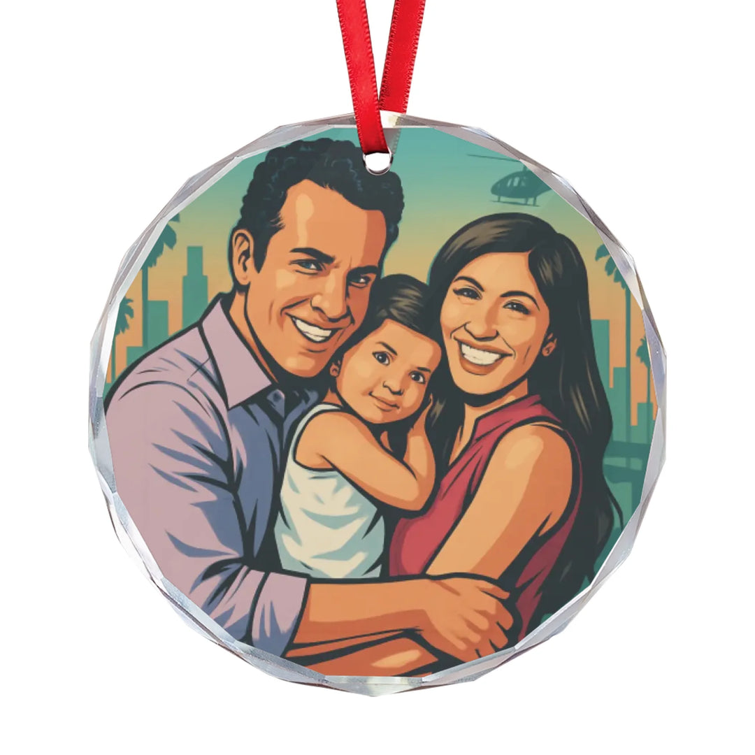 Custom Urban Comic Poster-Style Portrait Ornament - Ceramic, Glass, Pewter - Circle or Heart - ART-ORN883.8