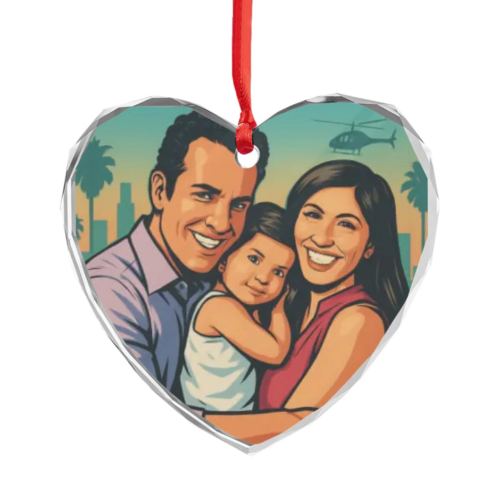 Custom Urban Comic Poster-Style Portrait Ornament - Ceramic, Glass, Pewter - Circle or Heart - ART-ORN883.8