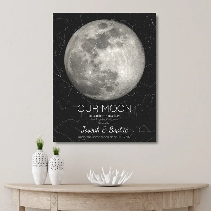 Custom Moon Phase & Star Map Wall Art -stretched canvas on wall-ARTFULANE