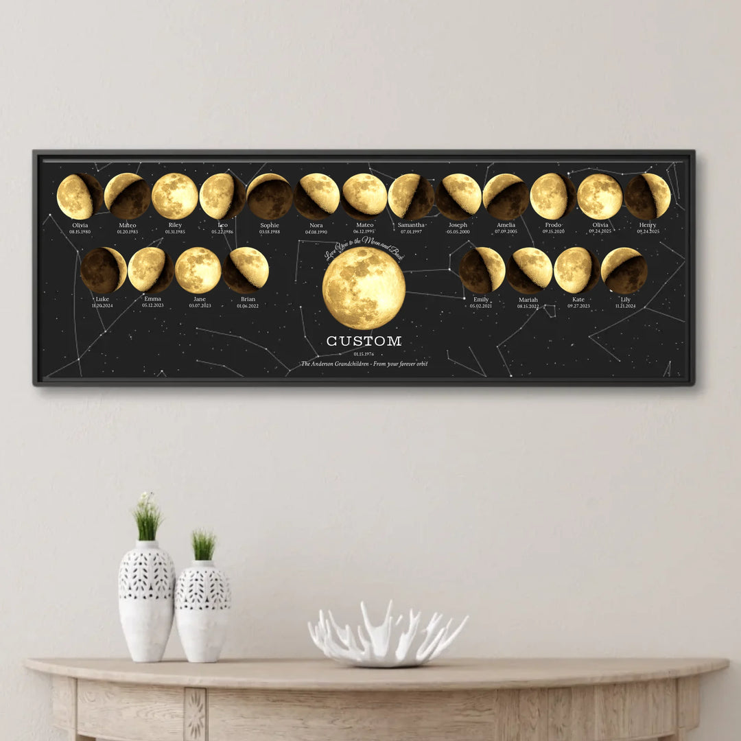 Custom Family Golden Moon Phase Wall Art - framed canvas lifestyle-ARTFULANE