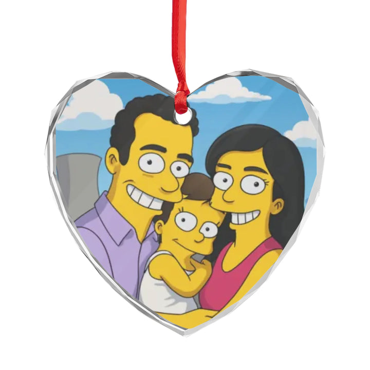 Custom Yellow Cartoon Family Portrait Ornament - Ceramic, Glass, Pewter - Circle or Heart - ART-ORN883.3