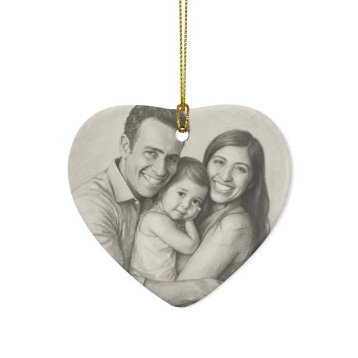 Custom Pencil Sketch Portrait Ornament - Ceramic, Glass, Pewter - Circle or Heart - ART-ORN883.12