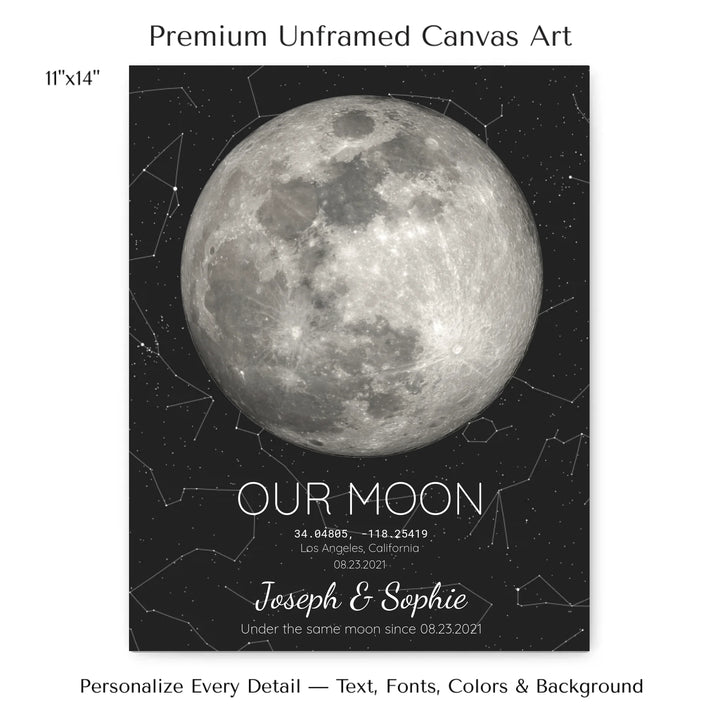 Custom Moon Phase & Star Map Wall Art -11x14 stretched canvas-ARTFULANE