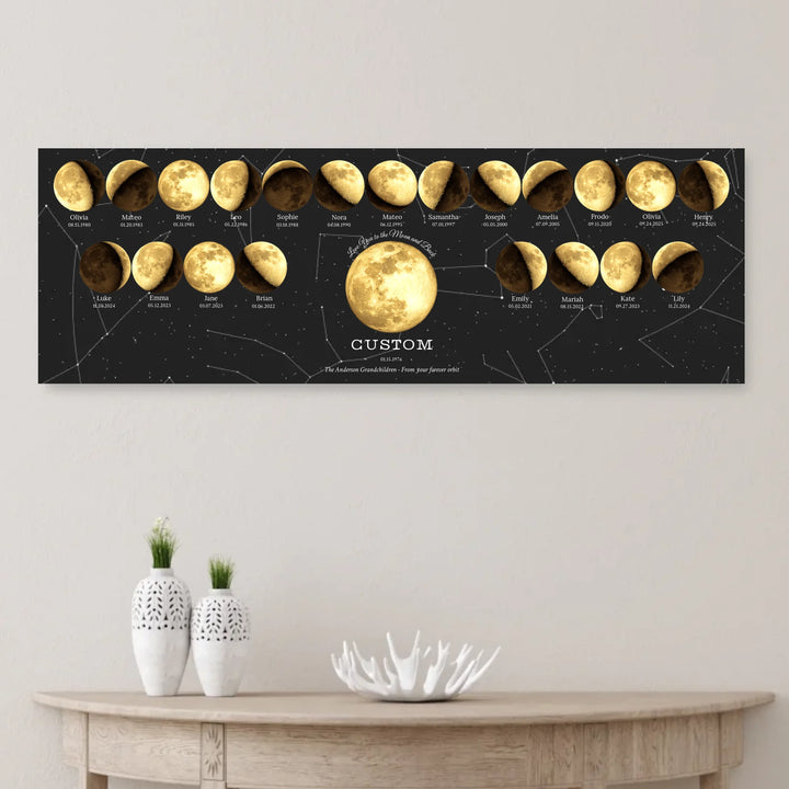 Custom Family Golden Moon Phase Wall Art - unframed canvas on wall-ARTFULANE