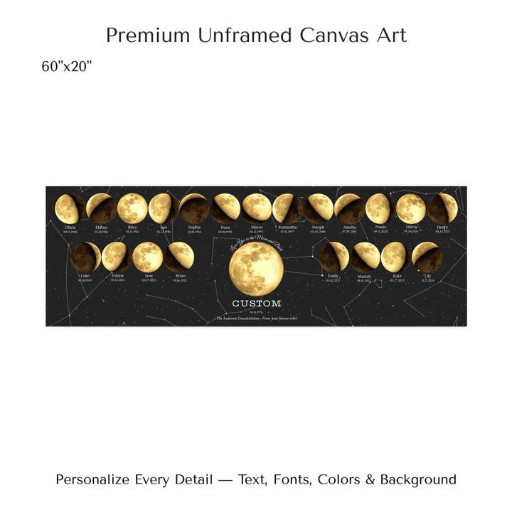 Custom Family Golden Moon Phase Wall Art - 60x20 stretched canvas-ARTFULANE