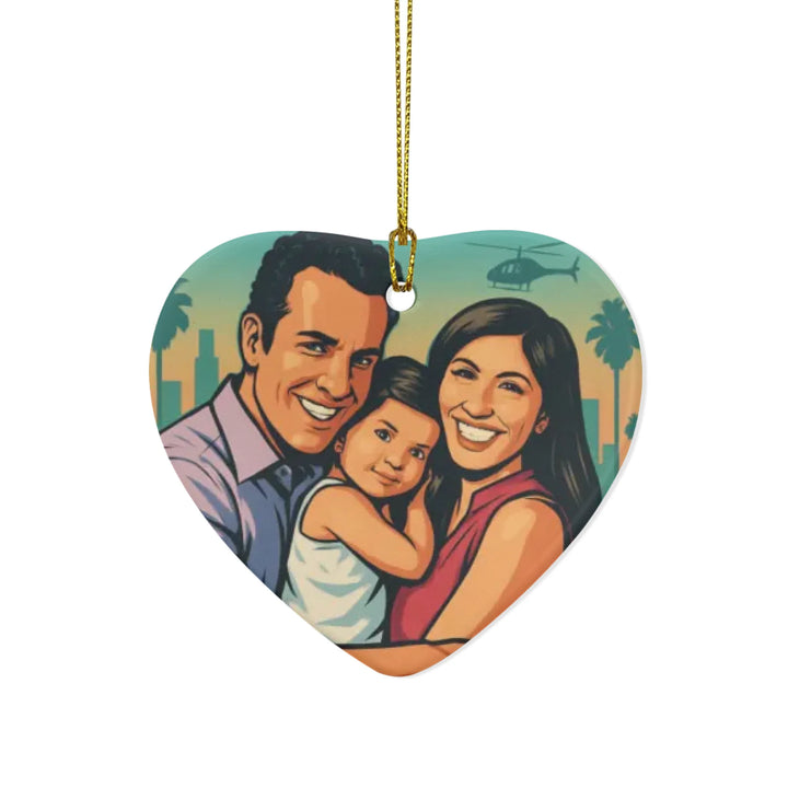 Custom Urban Comic Poster-Style Portrait Ornament - Ceramic, Glass, Pewter - Circle or Heart - ART-ORN883.8