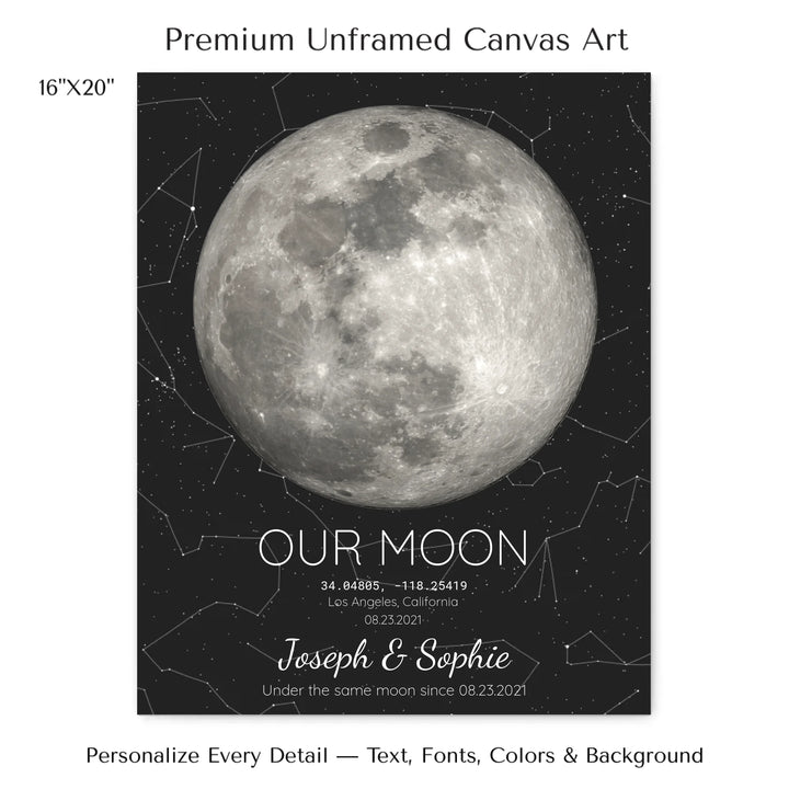 Custom Moon Phase & Star Map Wall Art -16x20 stretched canvas-ARTFULANE