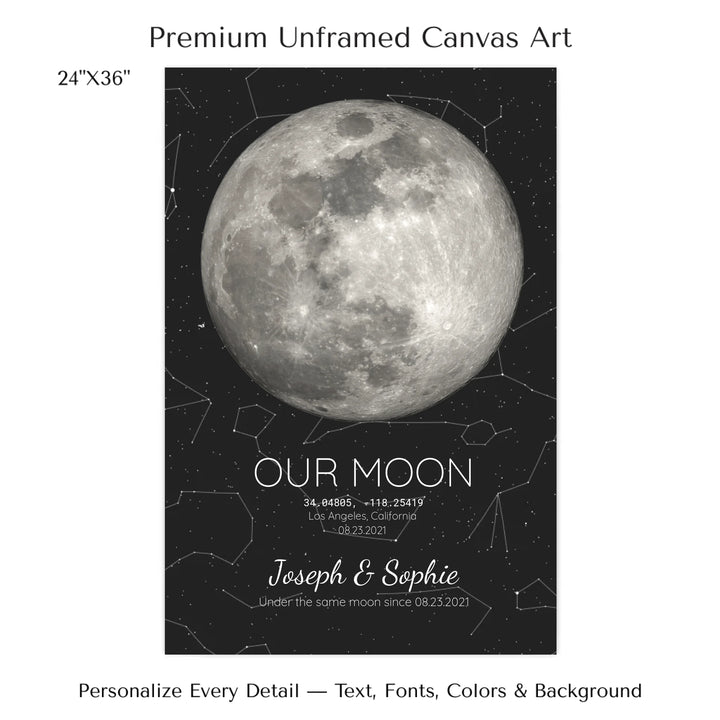 Custom Moon Phase & Star Map Wall Art -24x36 stretched canvas-ARTFULANE