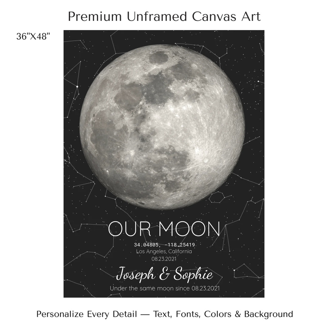 Custom Moon Phase & Star Map Wall Art -36x48 stretched canvas-ARTFULANE