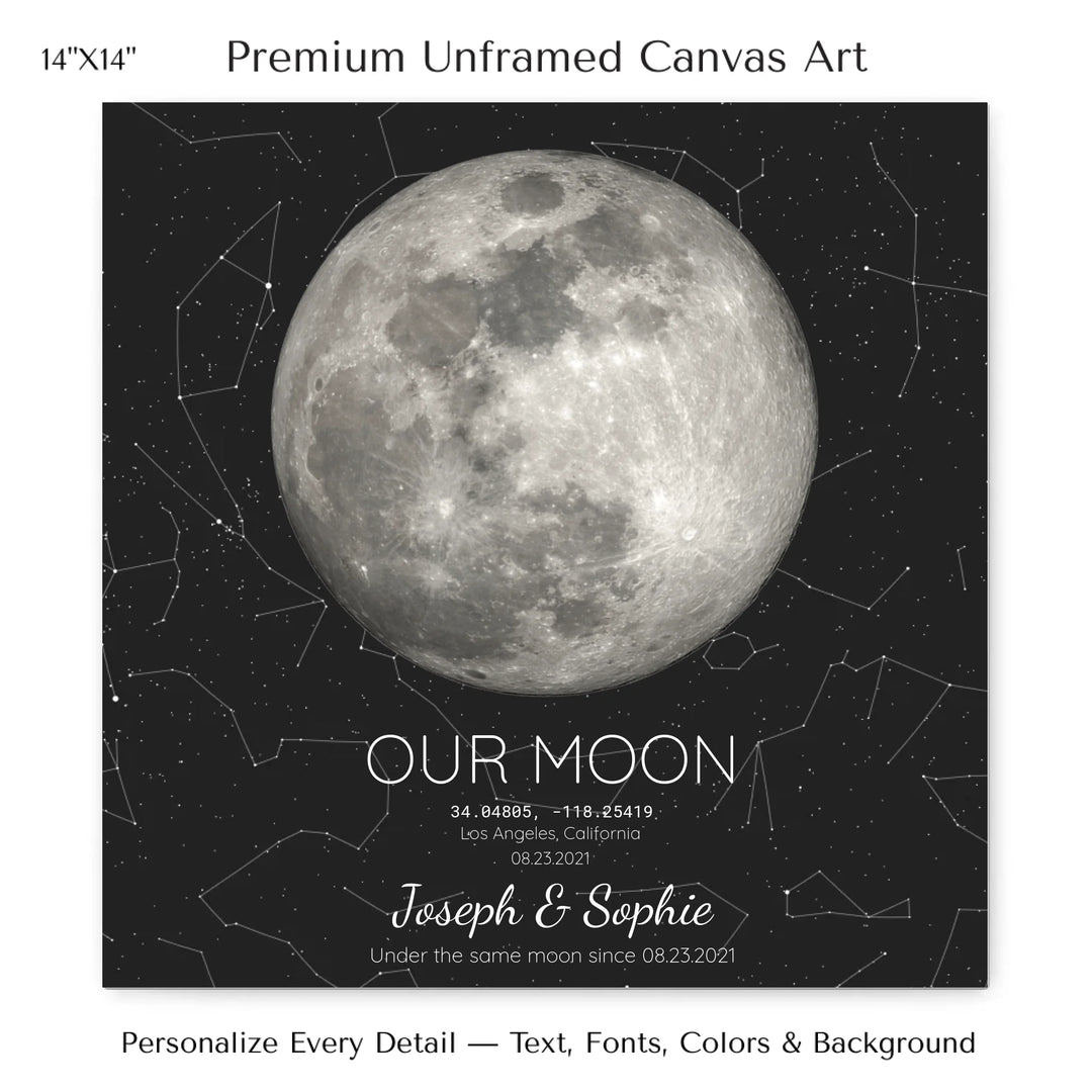 Custom Moon Phase & Star Map Wall Art -14x14 stretched canvas-ARTFULANE