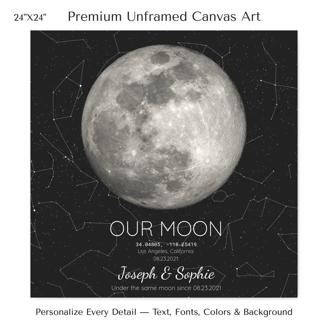 Custom Moon Phase & Star Map Wall Art -24x24 stretched canvas-ARTFULANE