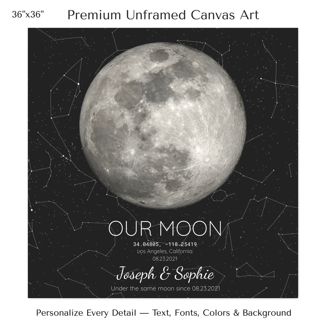 Custom Moon Phase & Star Map Wall Art -36x36 stretched canvas-ARTFULANE