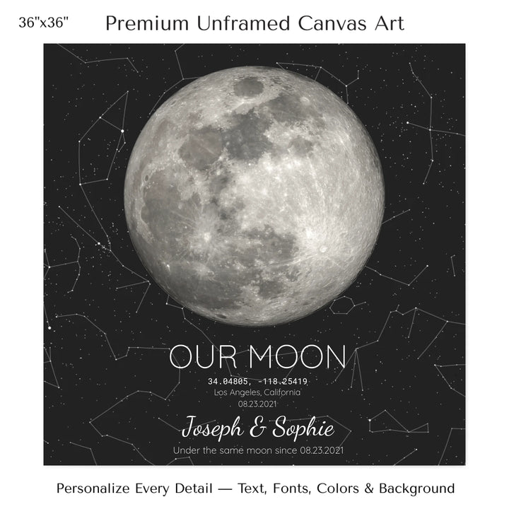Custom Moon Phase & Star Map Wall Art -36x36 stretched canvas-ARTFULANE