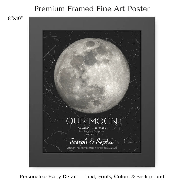 Custom Moon Phase & Star Map Wall Art -8x10 framed poster-ARTFULANE
