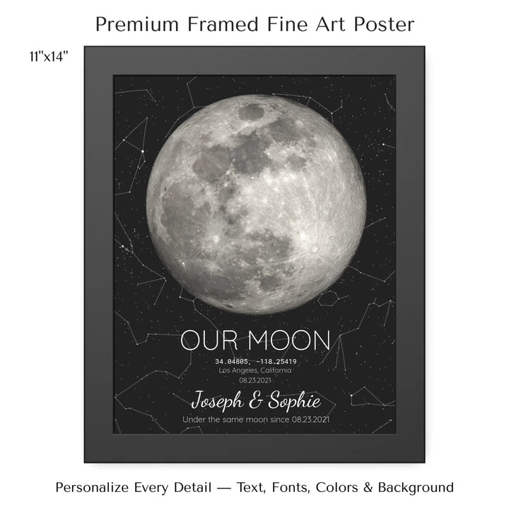 Custom Moon Phase & Star Map Wall Art -11x14 framed poster-ARTFULANE