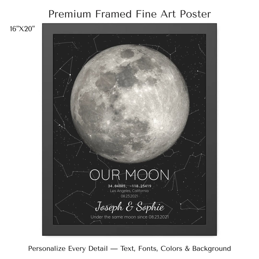 Custom Moon Phase & Star Map Wall Art -16x20 framed poster-ARTFULANE