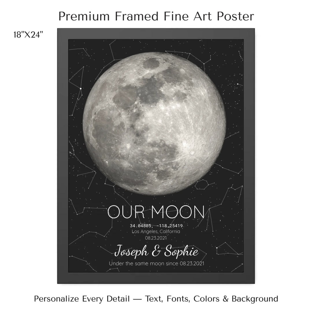 Custom Moon Phase & Star Map Wall Art -18x24 framed poster-ARTFULANE