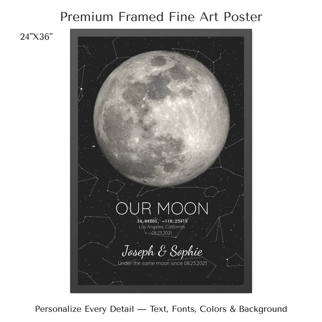 Custom Moon Phase & Star Map Wall Art -24x36 framed poster-ARTFULANE